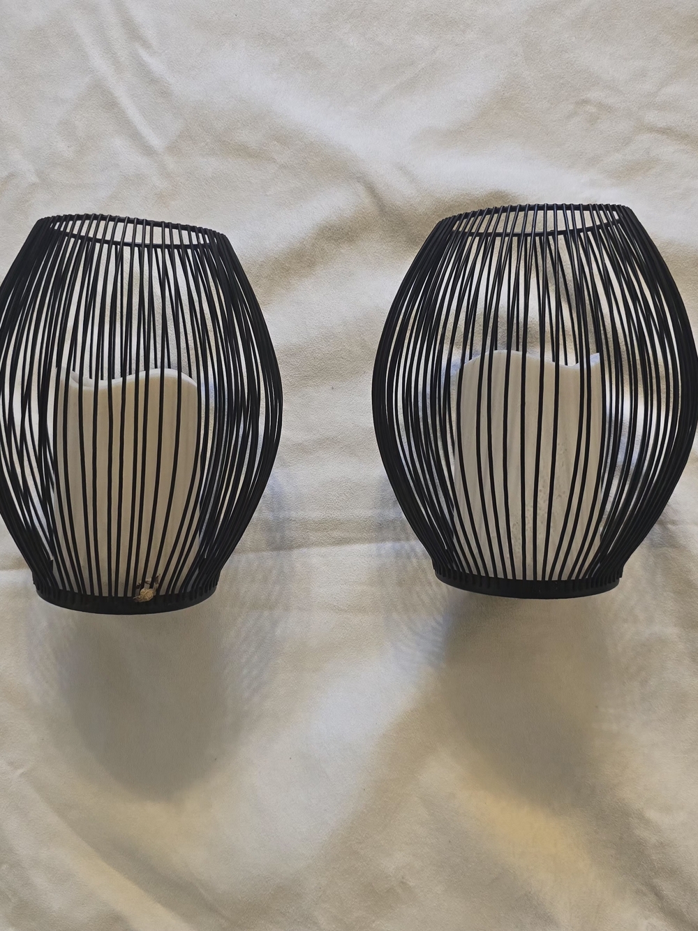 Set of 2 Black Metal LED Candle Holders Decorative Lantern Centerpieces